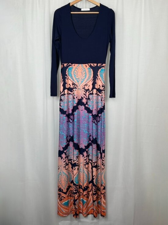 Weekend Dresses & Skirts - Weekend‎ Juniors Bodycon Maxi Dress Large Long Sleeve Boho Print Colorful Resort